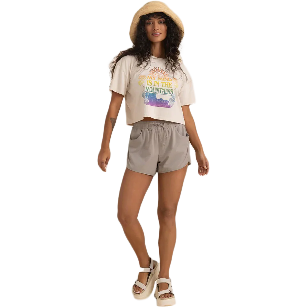 Women Mountian Cropped Boxy Tee - Onhollan