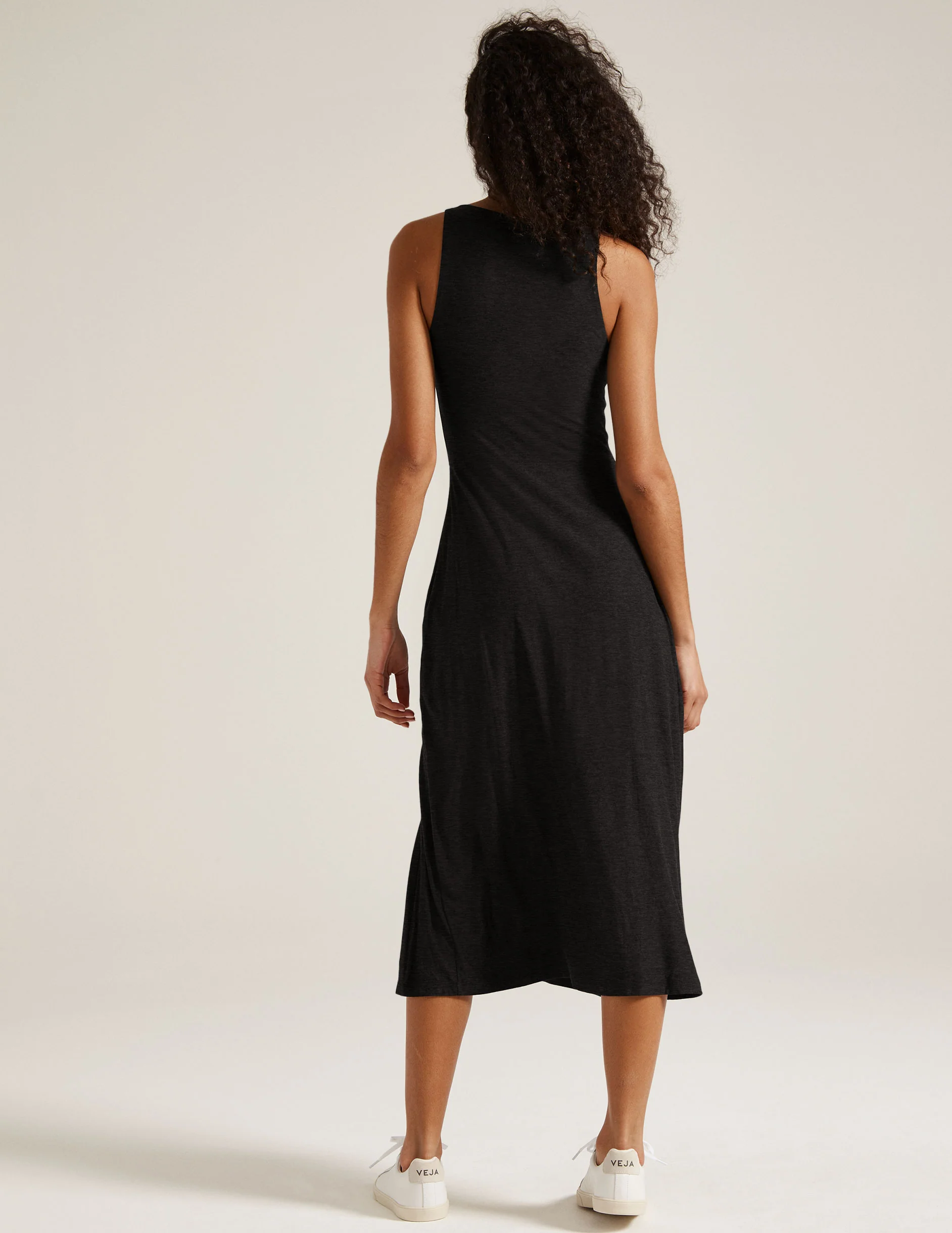 Featherweight Square Neck Slit Midi Dress - Onhollan