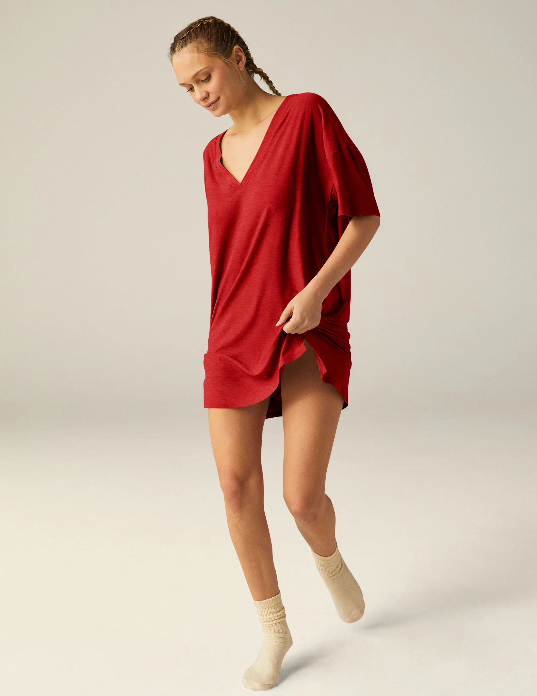 Featherweight V Rested Sleep Tee Dress - Onhollan