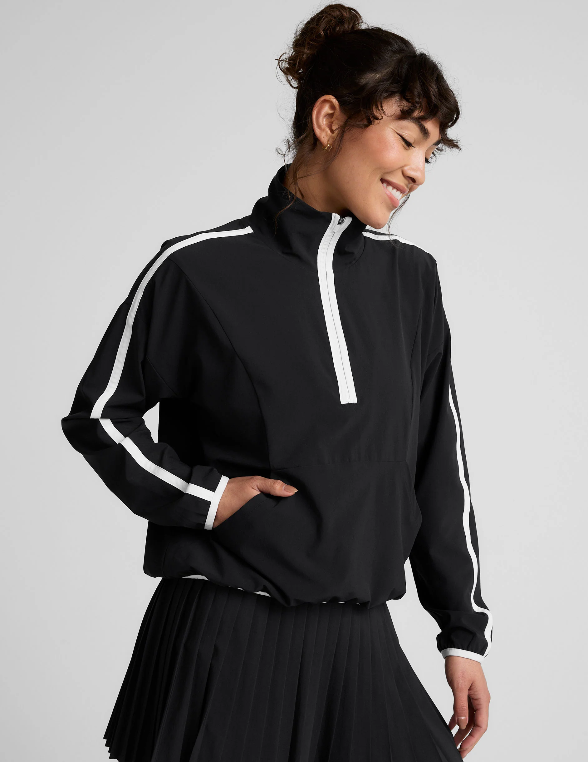 Stretch Woven Course Contrast Half Zip Pullover - Onhollan