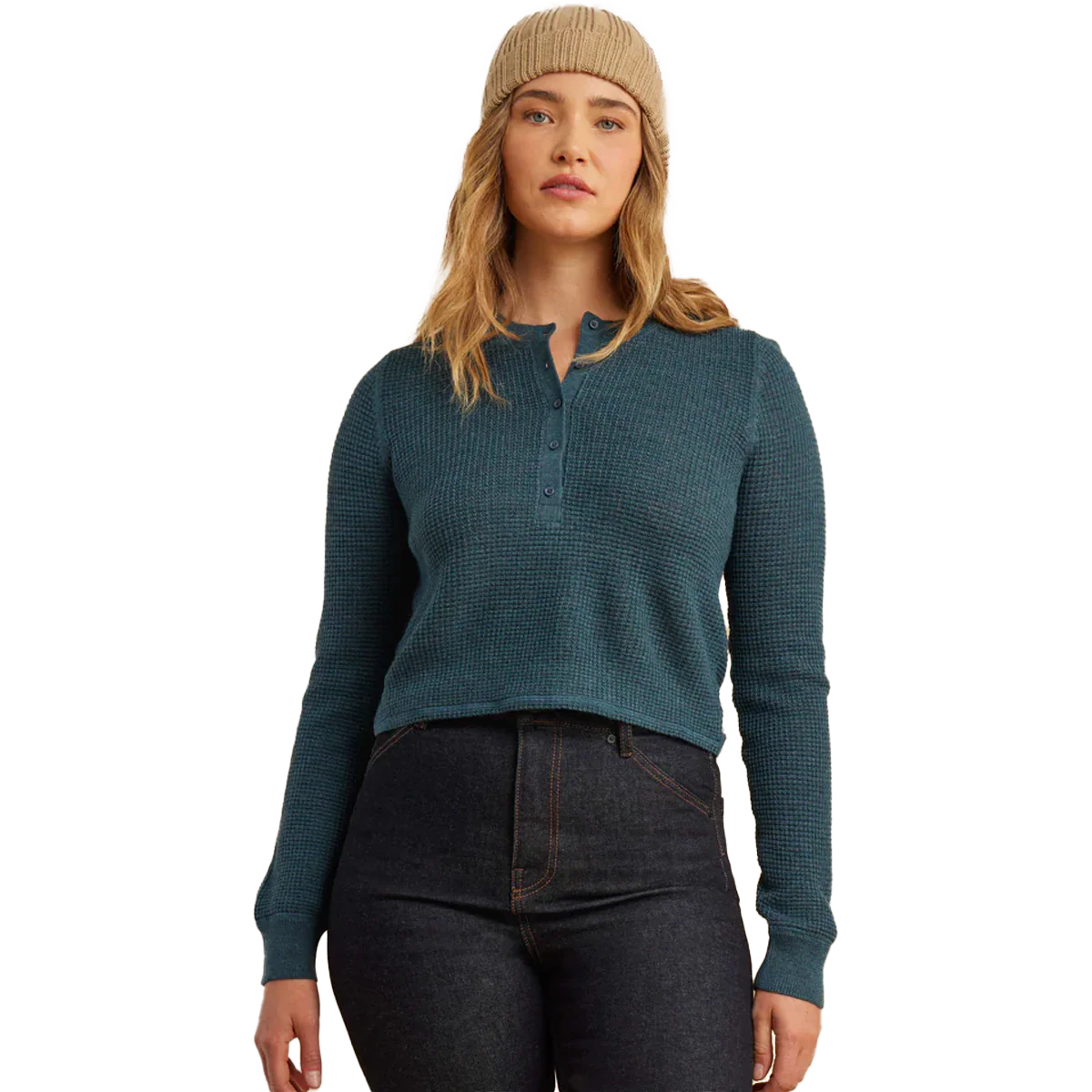 Women's Well Worn Thermal Long Sleeve Henley - Onhollan
