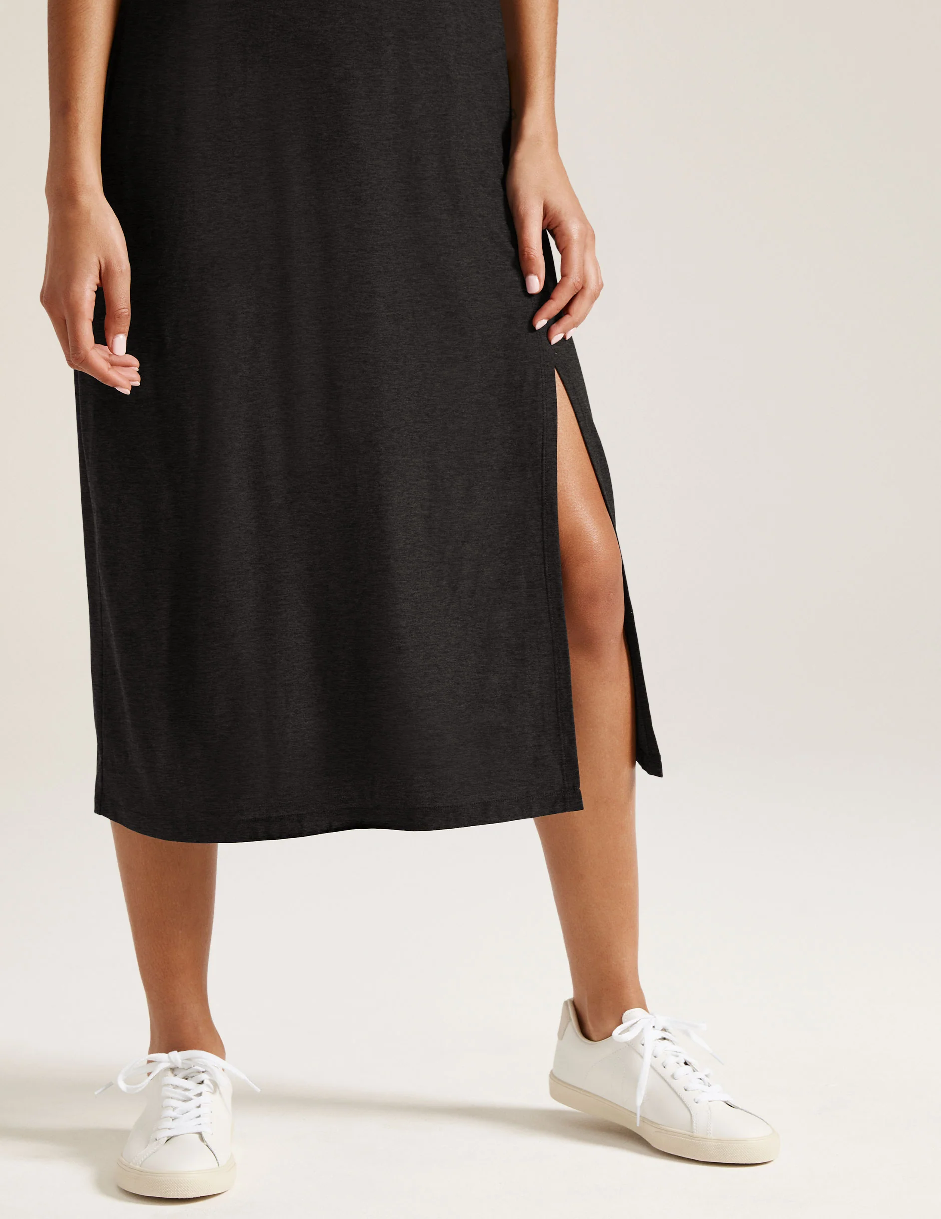 Featherweight Square Neck Slit Midi Dress - Onhollan